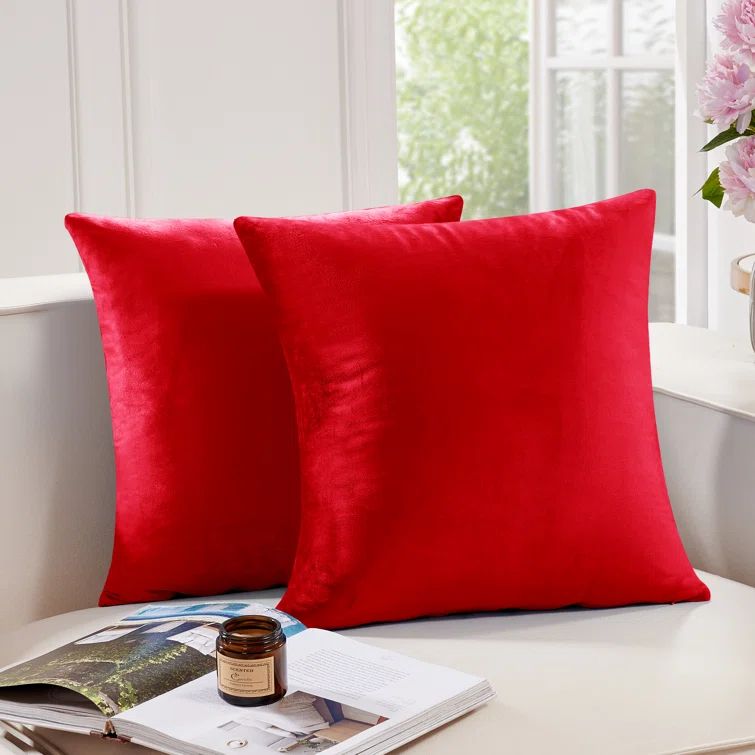 Red Velvet 22" x 22" Square Pillow Covers Set