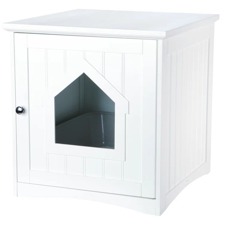 White Wooden Cat Litter Box Enclosure with Front Door
