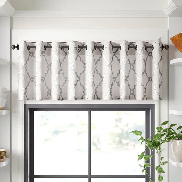Ivory and Silver Fretwork Grommet Top Window Valance