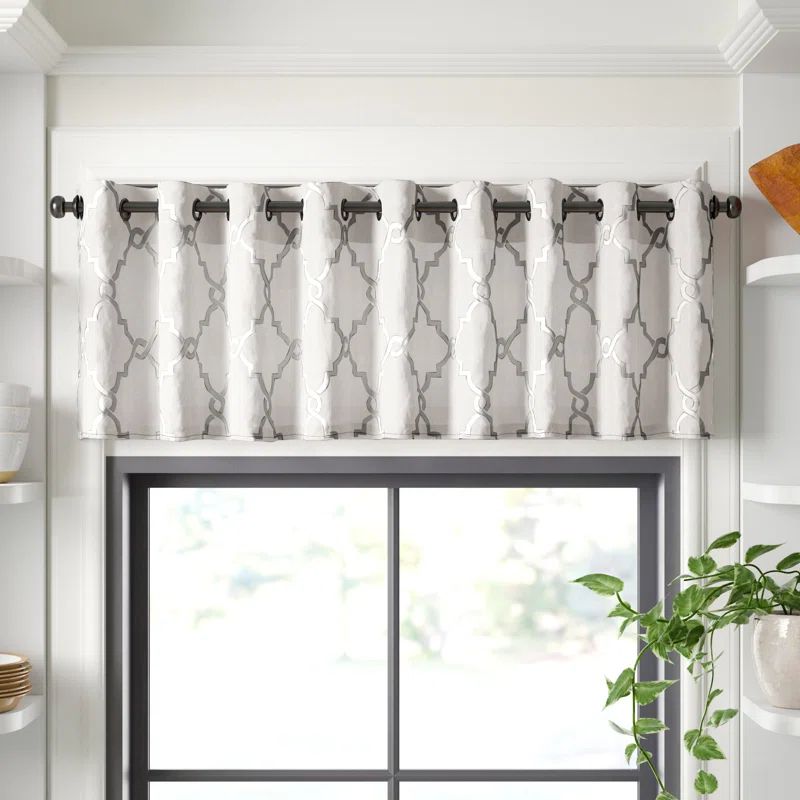 Blue and White Fretwork Grommet Top Window Valance