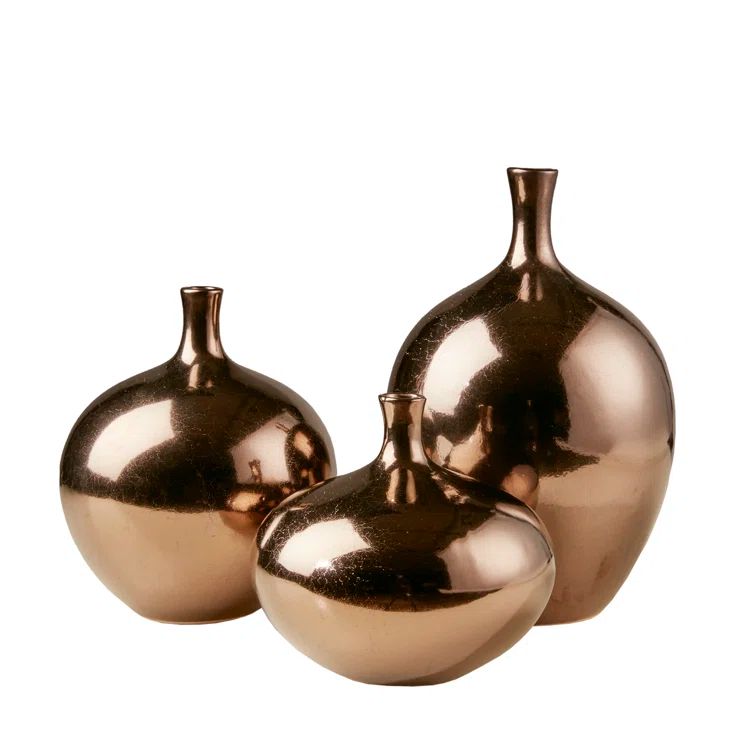 Ansen Metallic Bronze Ceramic Table Vase Trio