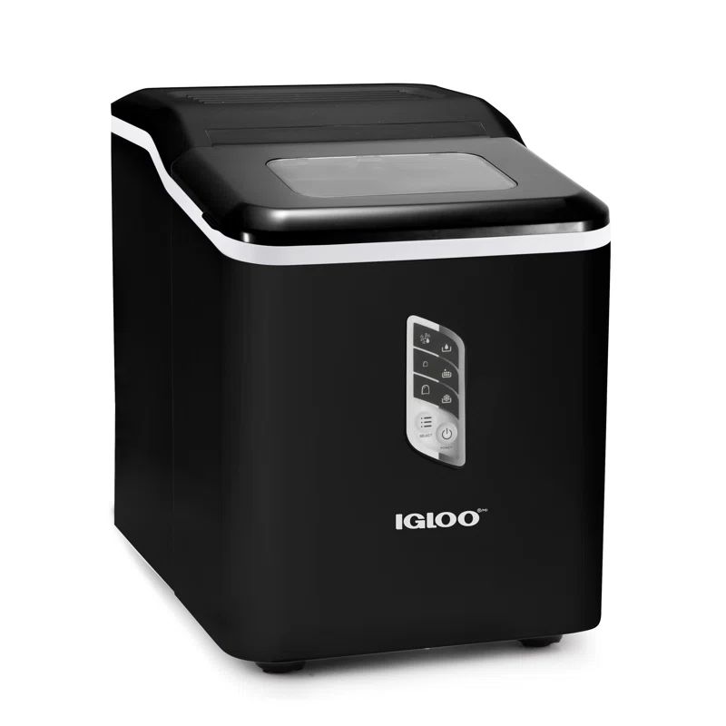 Compact Black Stainless Steel Countertop Ice Maker with Self-Cleaning Function