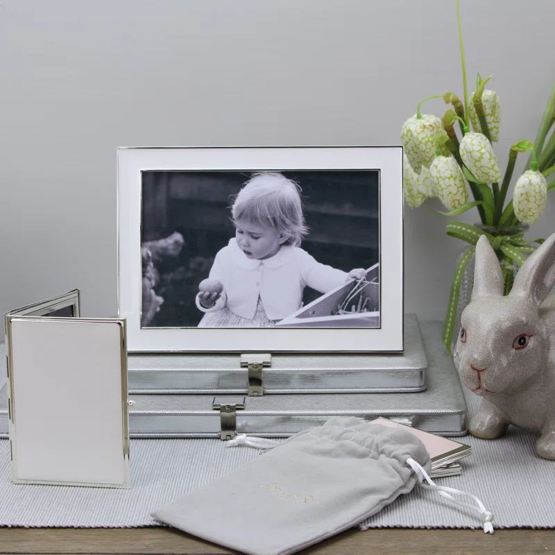 White Enamel and Silver 5x7 Tabletop Picture Frame