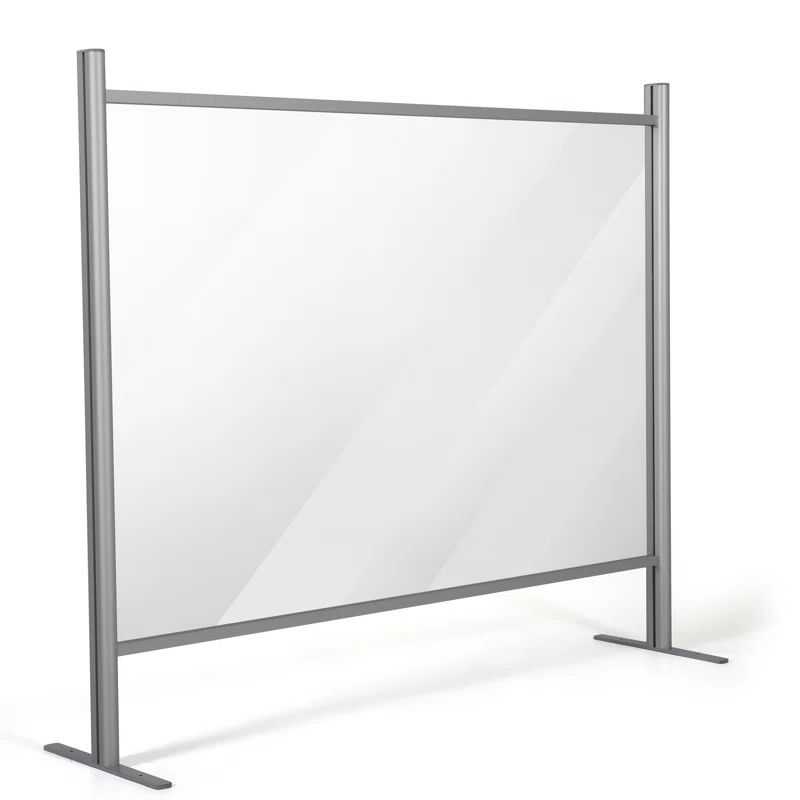 Clear Acrylic and Aluminum Tabletop Sneeze Guard with Pass Through Window