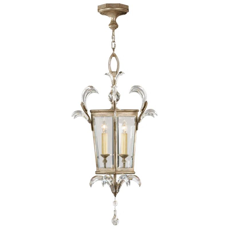 Elegant Silver Leaf 3-Light Chandelier with Beveled Crystal Accents