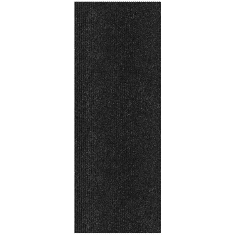 Black Ribbed Non-Slip Synthetic Indoor/Outdoor Runner Rug