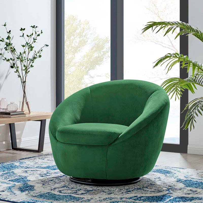 Black Emerald Velvet Swivel Accent Chair with Wood Base