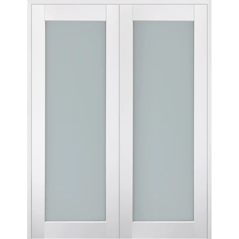 Smart Pro 64" White Frosted Glass Composite Prehung French Door
