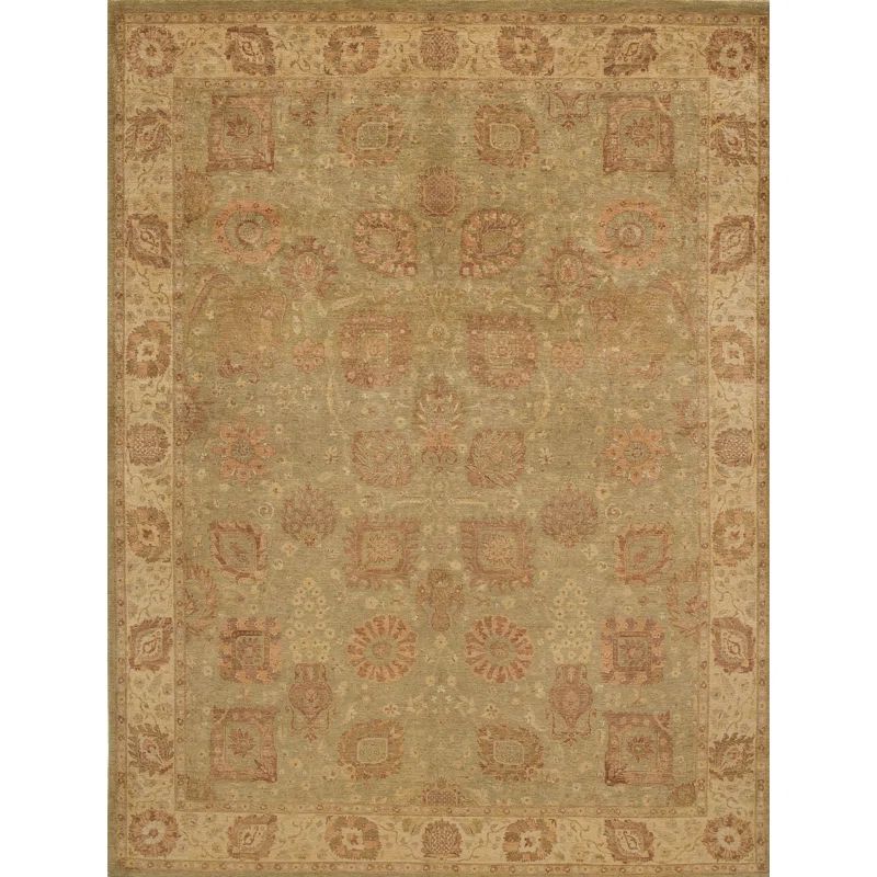 Hand-knotted Ivory Wool Oriental Rug, 10' x 14'