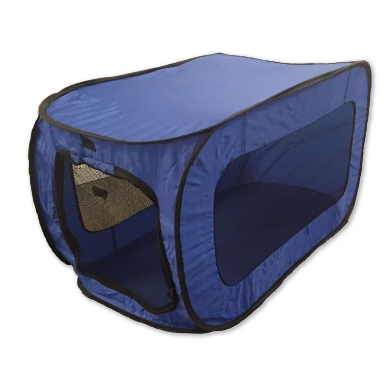 Blue Soft-Sided Collapsible Pet Travel Crate with Mesh Windows