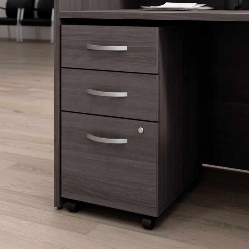Storm Gray Laminated Wood Mobile 3-Drawer Lockable File Cabinet
