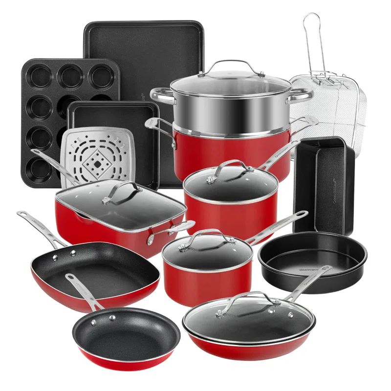 Granitestone 20-Piece Red Nonstick Aluminum Cookware and Bakeware Set