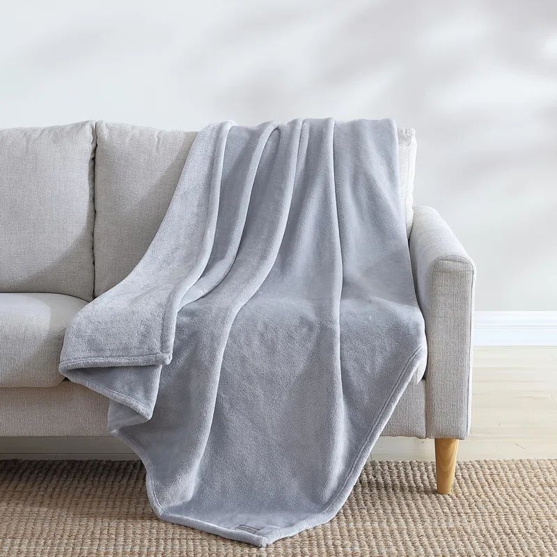 Ultra Lux Soft Plush Gray Reversible Throw Blanket