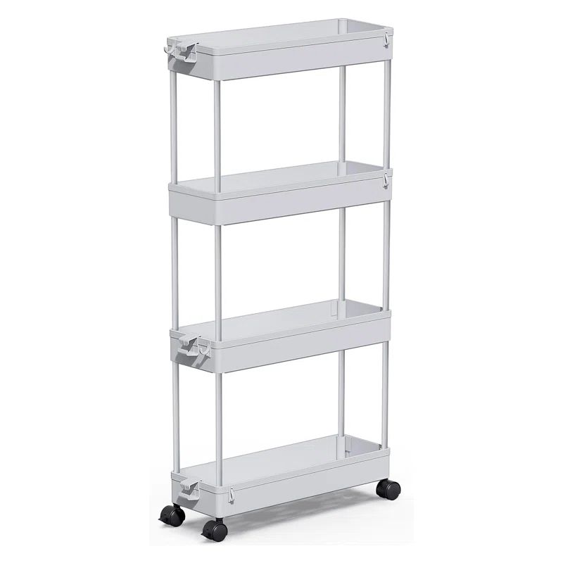 White 4-Tier Slim Rolling Storage Cart with Adjustable Shelves