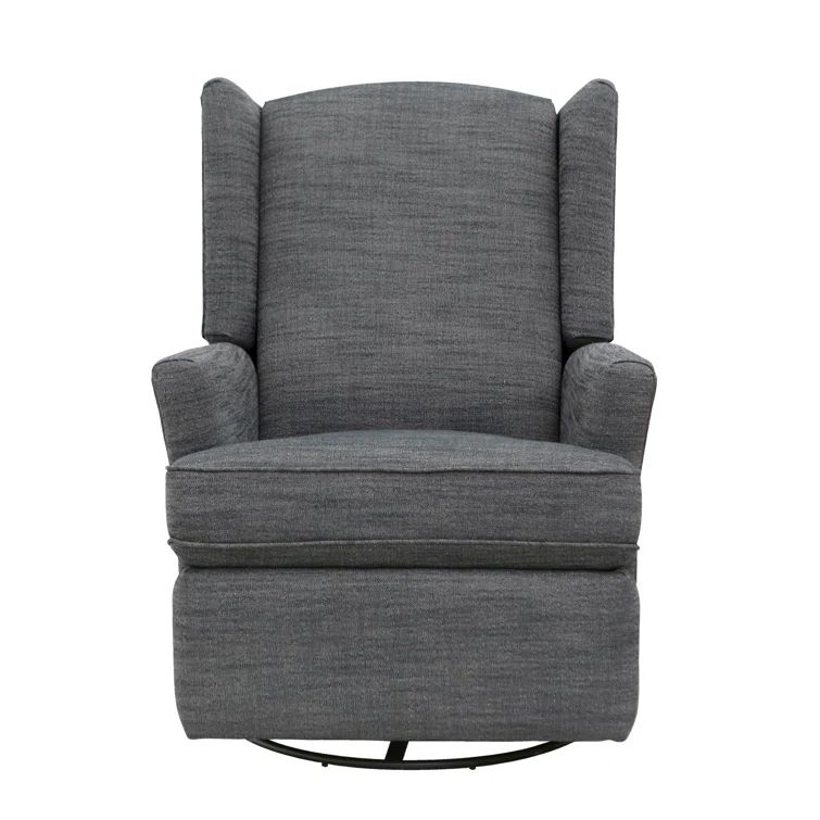 Dark Gray Polyester Blend Wingback Swivel Recliner