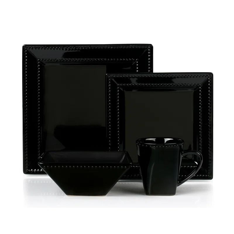 Elegant Black Ceramic Square Dinnerware Set - Service for 4