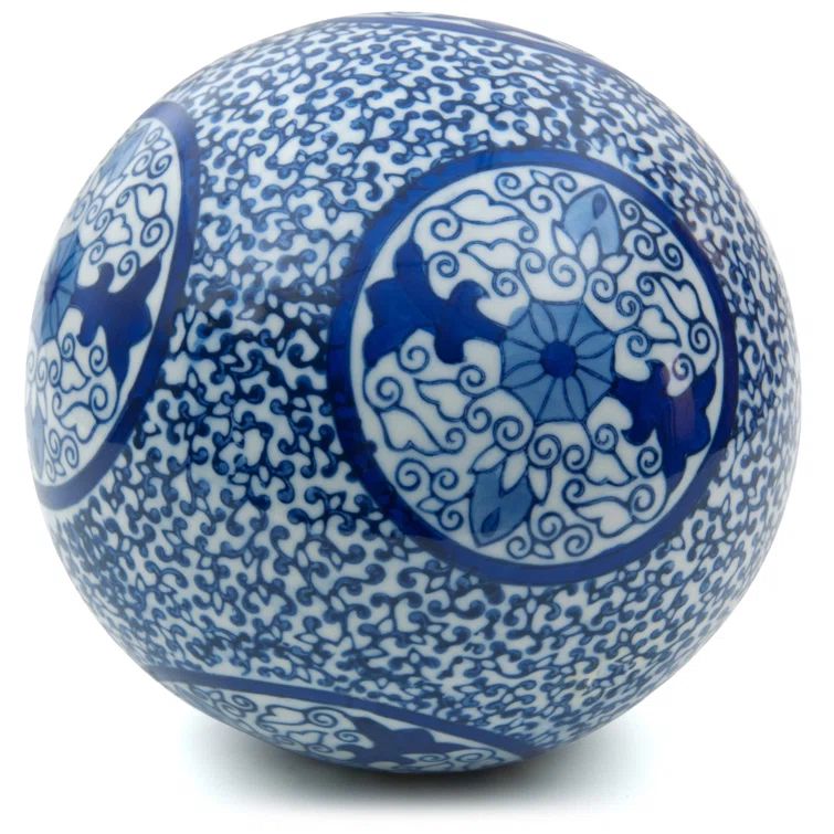 6-inch Blue and White Porcelain Decorative Ball with Bloom Motif