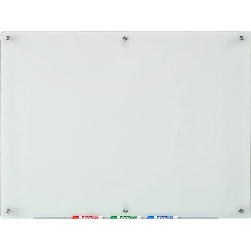 Frosted Glass Frameless Dry-Erase Board with Marker Tray - 45" x 30"