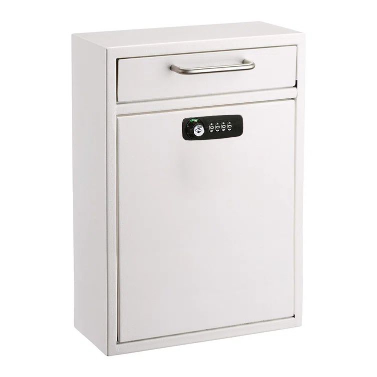 White Wall-Mount Steel Mailbox with Key and Combination Lock