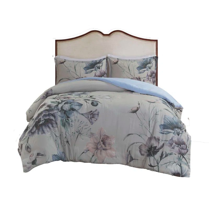 Maddy Blue Floral Cotton King/Cal King Duvet Cover Set