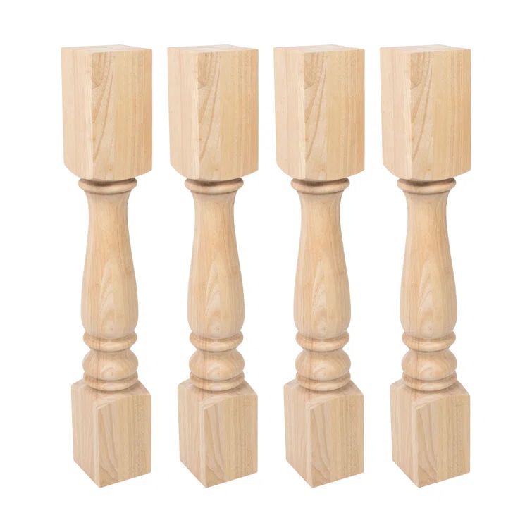 Unfinished Solid Hardwood Full Round Kitchen Island Legs, Set of 4