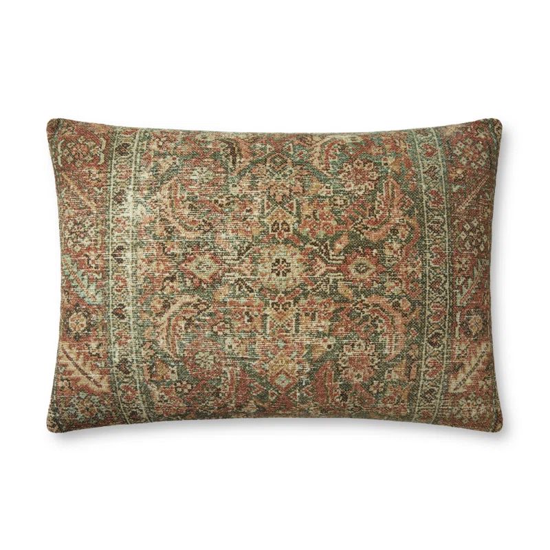 Vintage Charcoal and Rust Cotton Polyester Throw Pillow