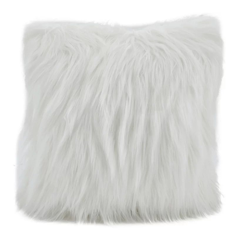 Ivory Faux Fur Long Hair Square Throw Pillow Set