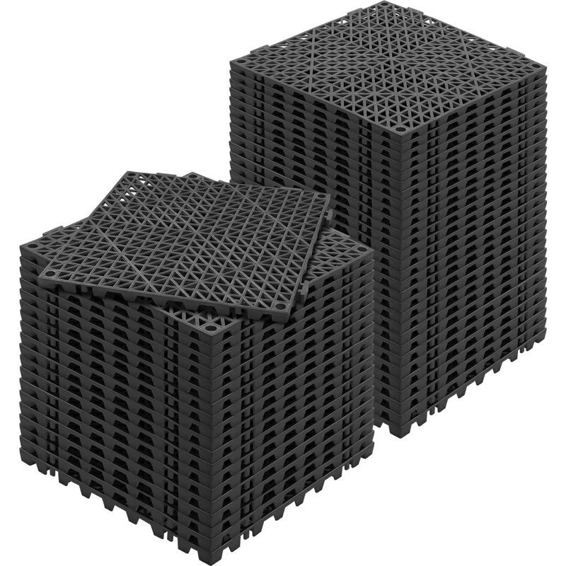 Black PVC Interlocking Waterproof Outdoor Deck Tiles, Set of 50