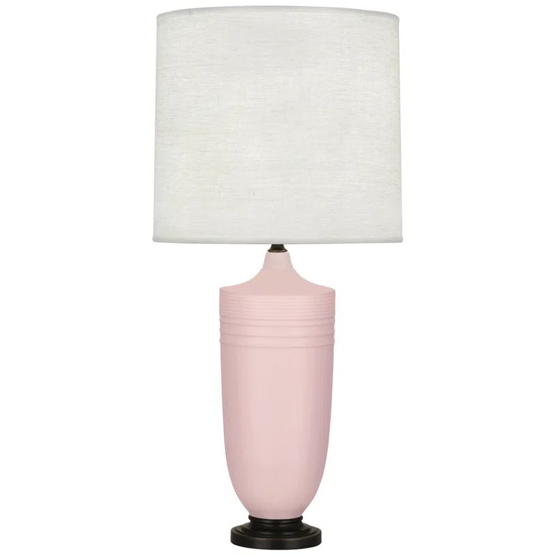 Matte Woodrose and Modern Brass Adjustable Table Lamp with Linen Shade