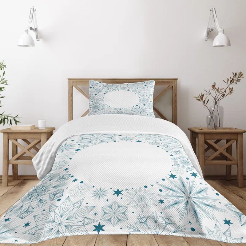 White Quilted Twin Bedspread Set with Pillow Sham