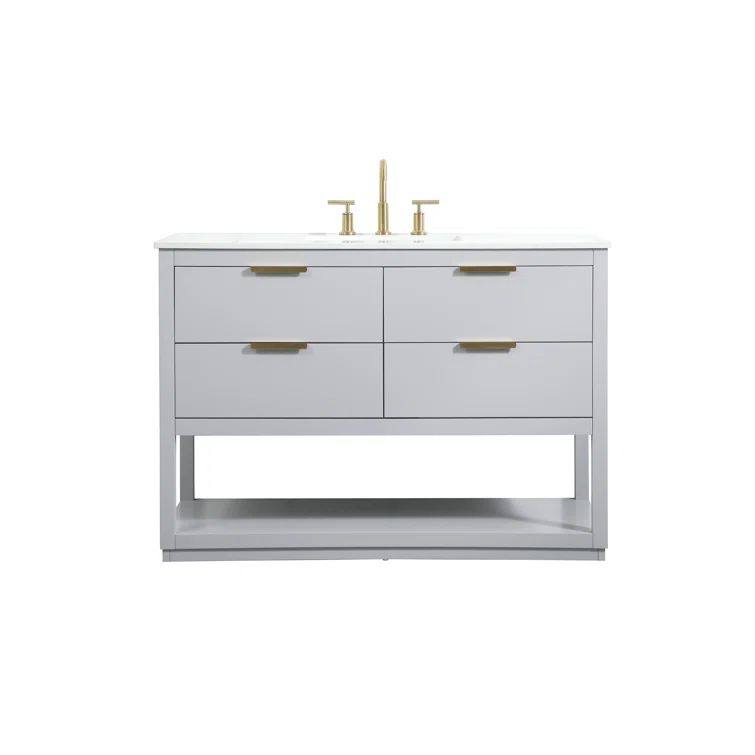 Larkin 48'' Gray Solid Wood Bathroom Vanity with Marble Top