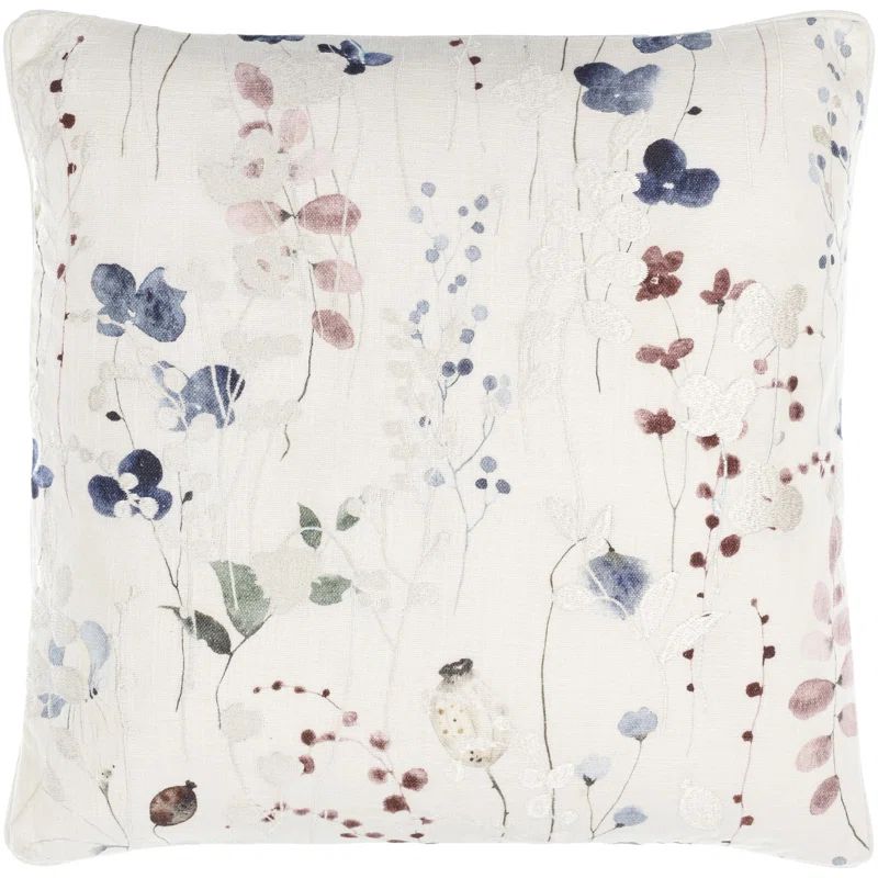 Painterly Florals Off-White Cotton Square Throw Pillow