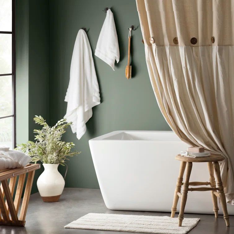 72" x 72" Linen Off-White Cotton Blend Shower Curtain with Coconut Buttons