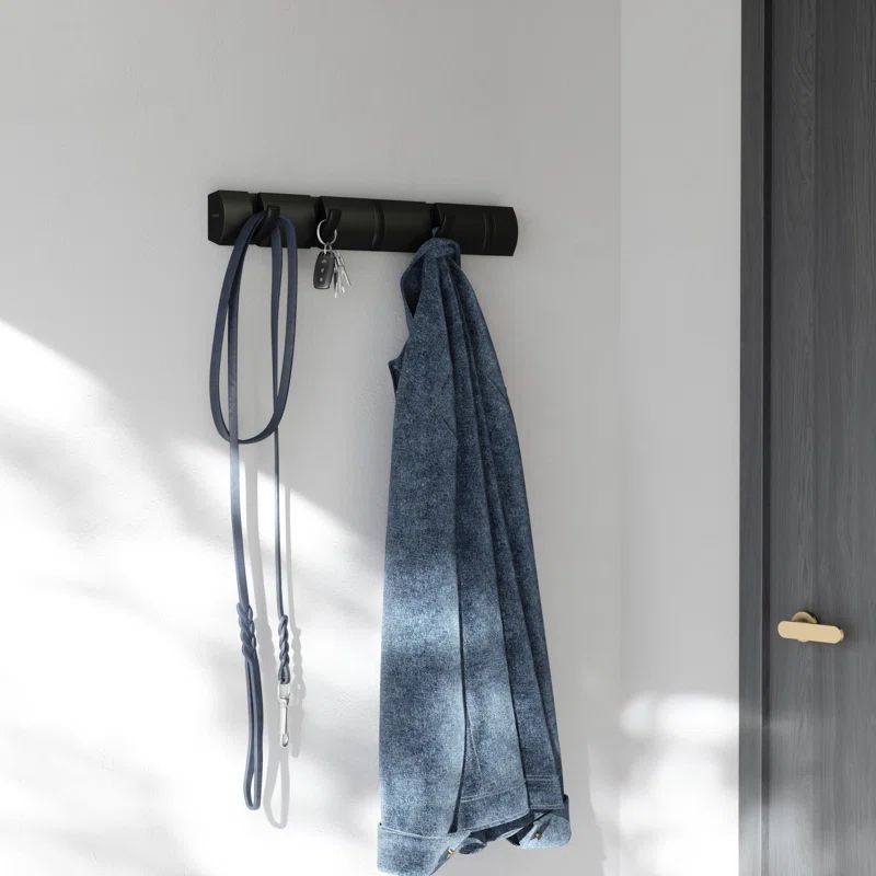 Black 5-Hook Wall Mounted Coat Rack with Retractable Hooks