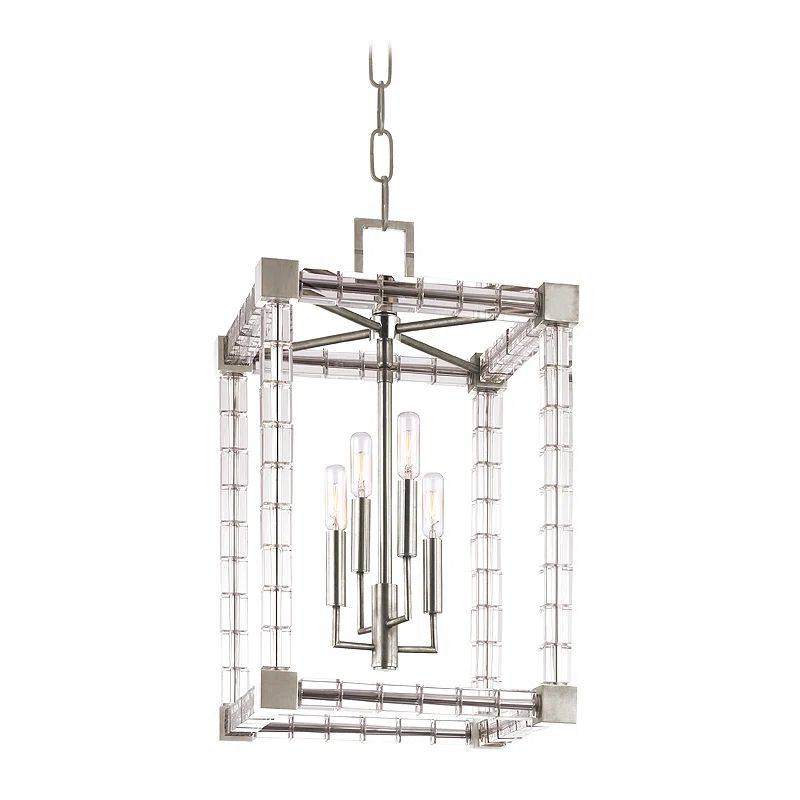 Polished Nickel Crystal 4-Light Indoor Pendant Chandelier