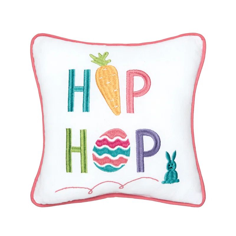Small White Cotton Easter Embroidered Throw Pillow