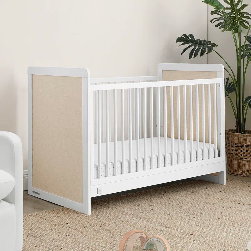 Bianca White and Natural 4-in-1 Convertible Crib with Textured Panels