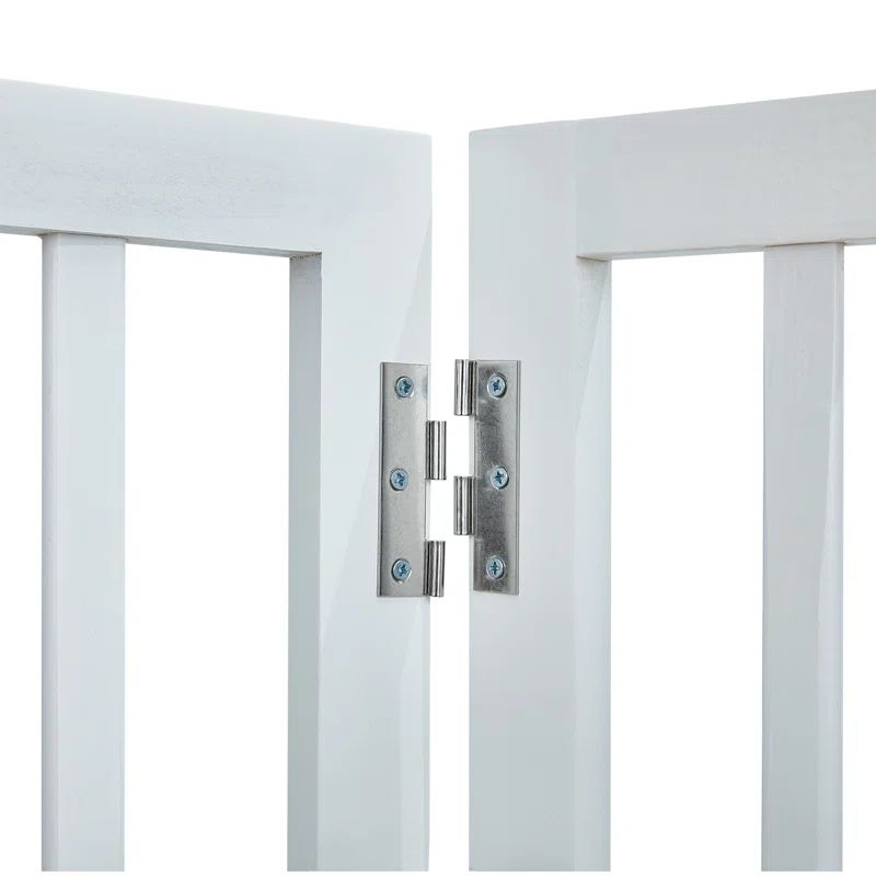 White Solid Wood Freestanding Pet Gate with Hinged Panels