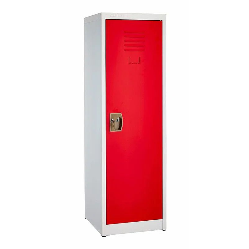 Red and Off-White Steel Freestanding Locker with Adjustable Shelving