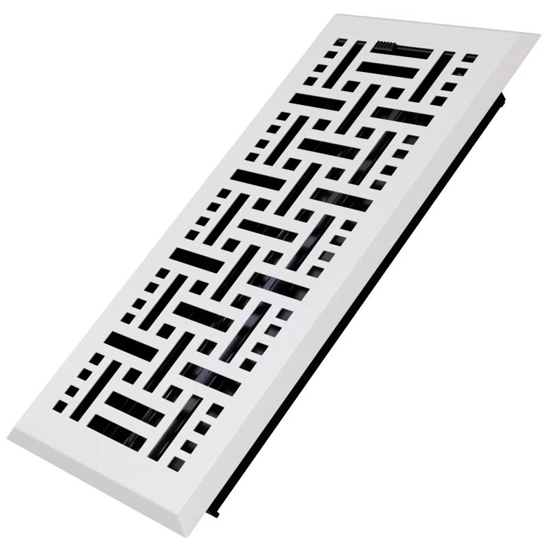 White Basketweave Decorative Floor Register Vent Cover with Mesh Net