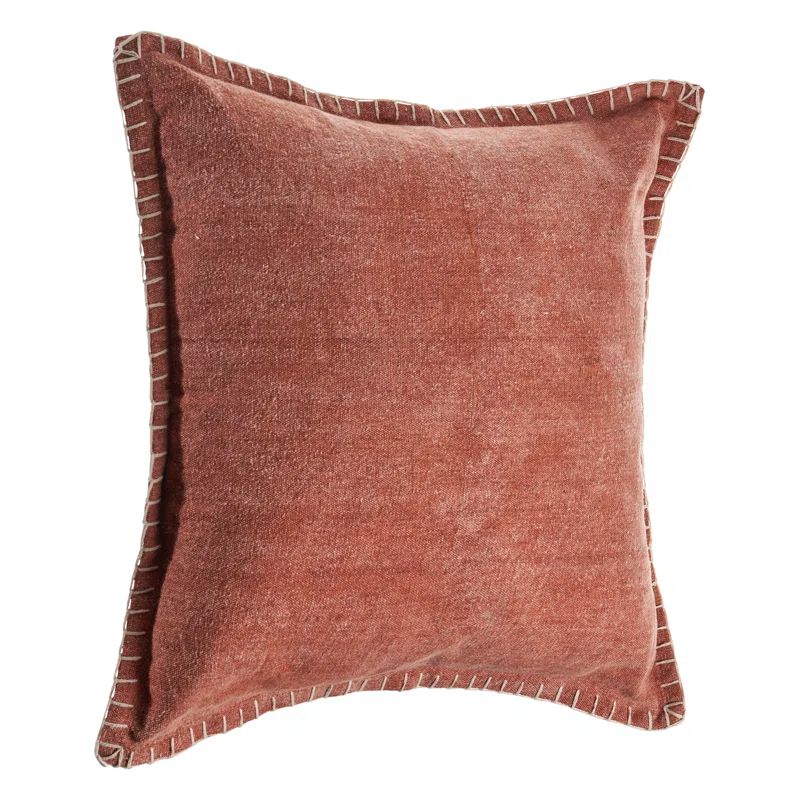 Clay Brown Embroidered Edges 24" Square Throw Pillow