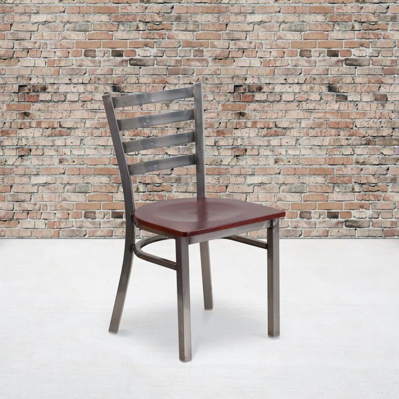 Hercules Series Silver Ladder Back Metal Chair with Brown Wood Seat