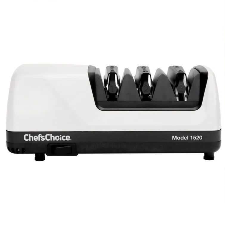 White Electric Knife Sharpener with Diamond Abrasive Discs