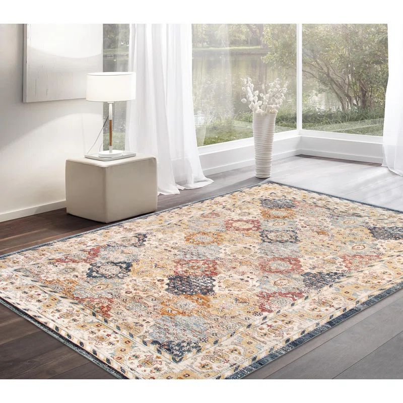 Heritage Blue and Multicolor Synthetic Rectangular Rug