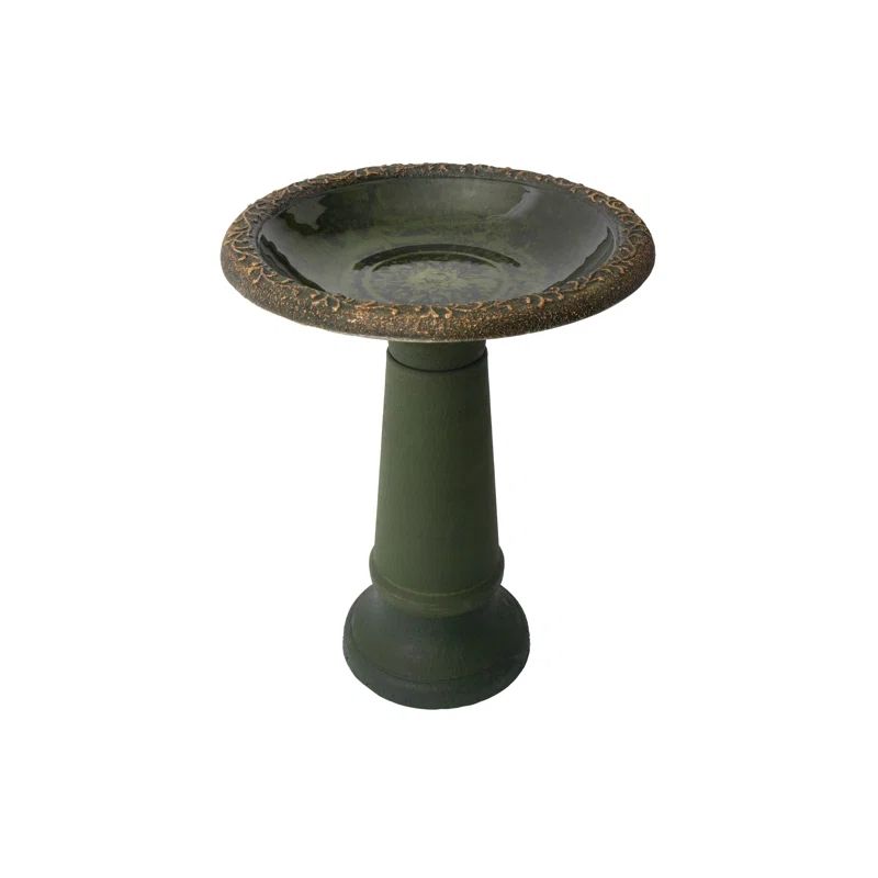 Green Hand-Painted Glass Birdbath with Glossy Finish