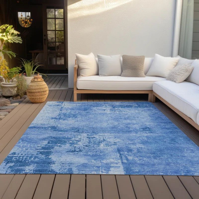 Navy Abstract Synthetic Washable Rectangular Rug 3' x 5'