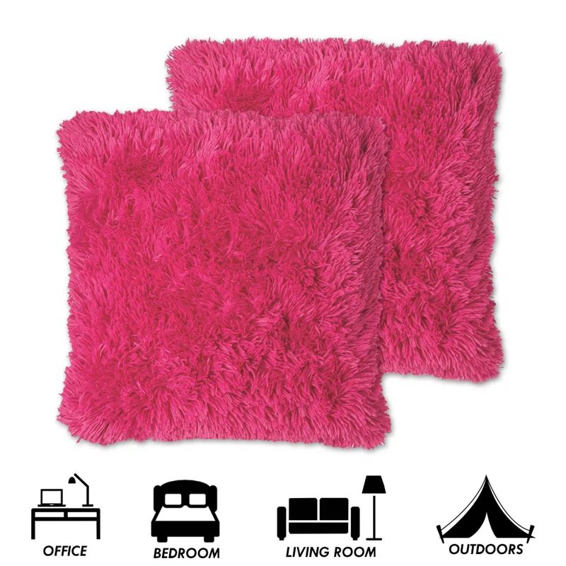 Hot Pink Faux Fur 18" x 18" Throw Pillow Set