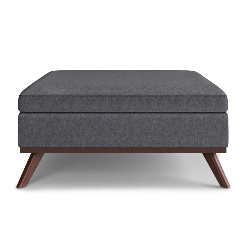 Slate Gray Linen Mid-Century Modern Storage Ottoman