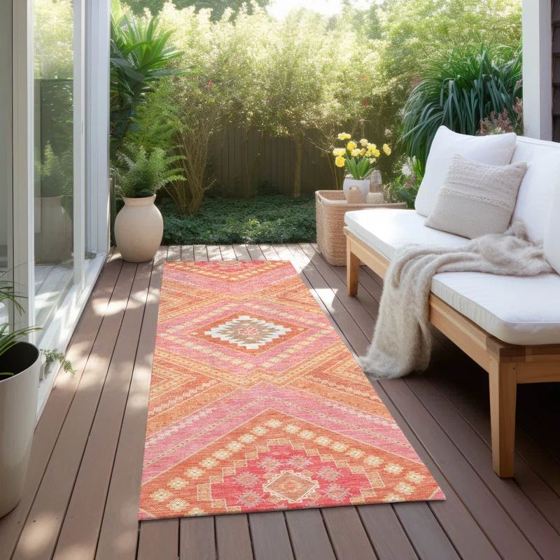 Coral Synthetic Flat Woven 2'3" x 7'6" Runner Rug
