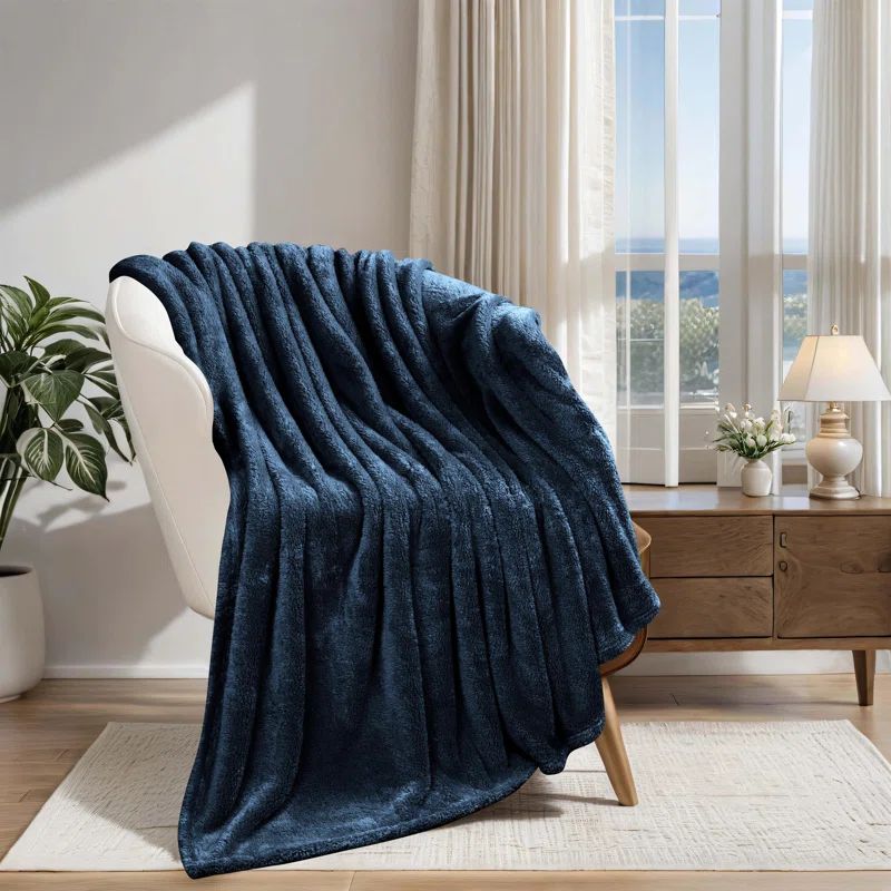 Navy Blue Reversible Fleece Throw Blanket